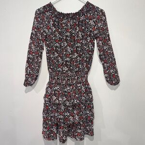 Pre-Owned Michael Kors Floral Off The Shoulder Black Dress Knee Length Size XS